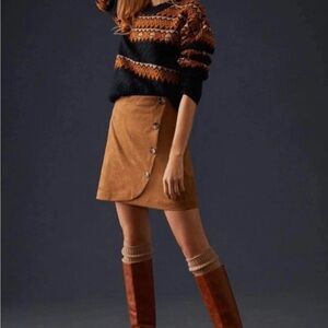 Maeve Anthropologie Faux Suede Mini Wrap Skirt Size 6 Cedar
